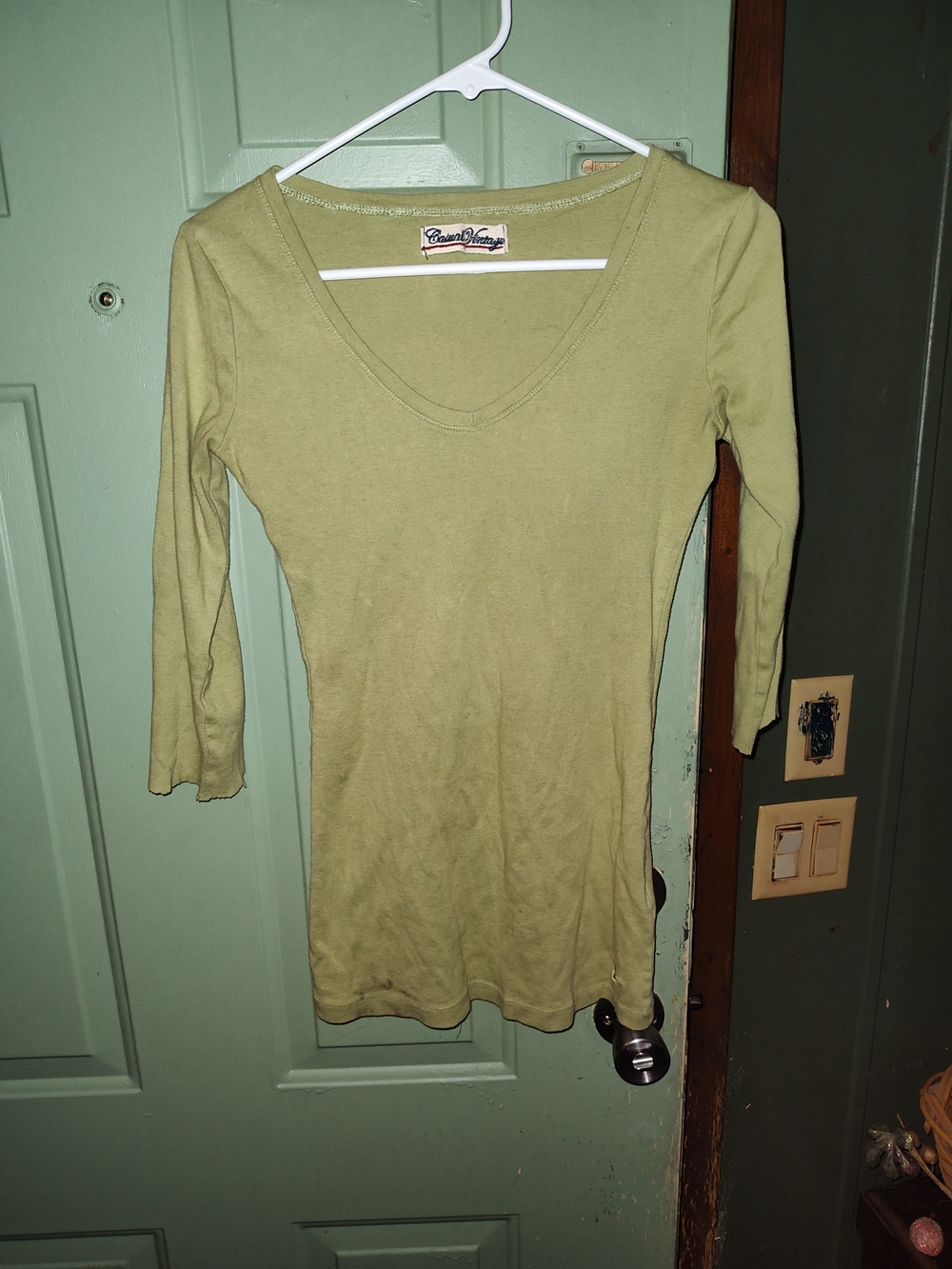 Casual Women's Pale Olive Green Long Sleeve Scoop Neck Top -